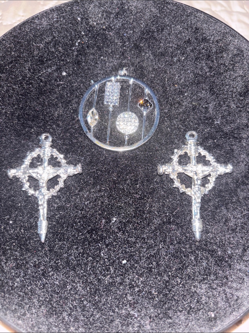 Silver Cross and Rhinestone Pendants